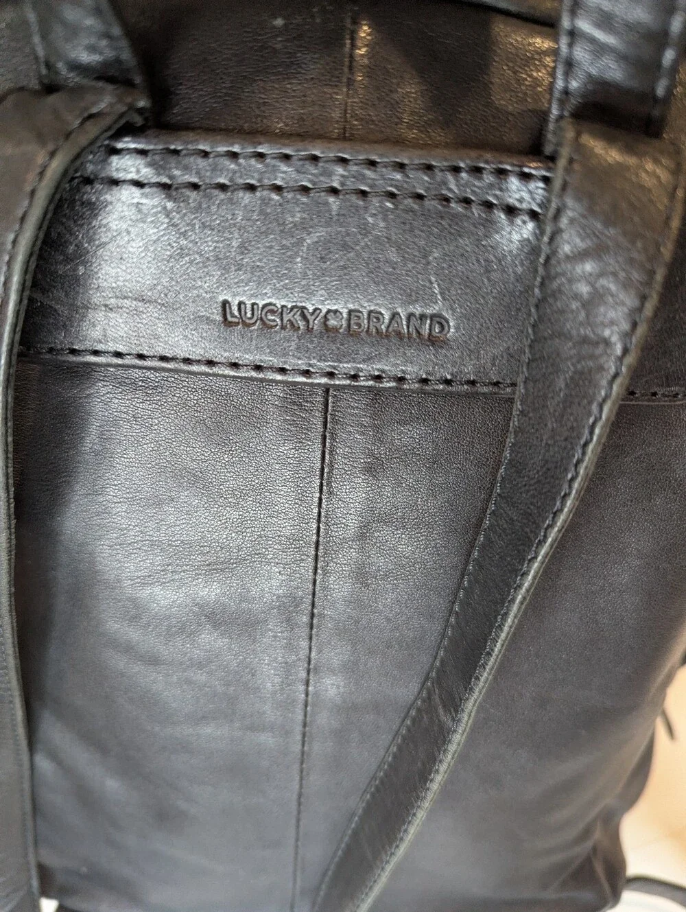 Lucky Brand Black Leather Backpack Adjustable Straps Classic Silver Hardware